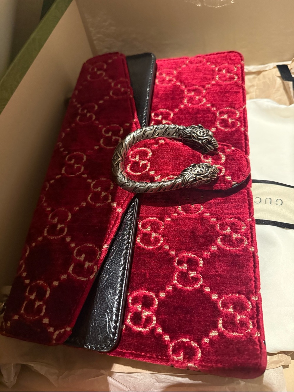 medium size - Gucci Red Velvet Dionysus Shoulder Bag with Silver-Tone Hardware